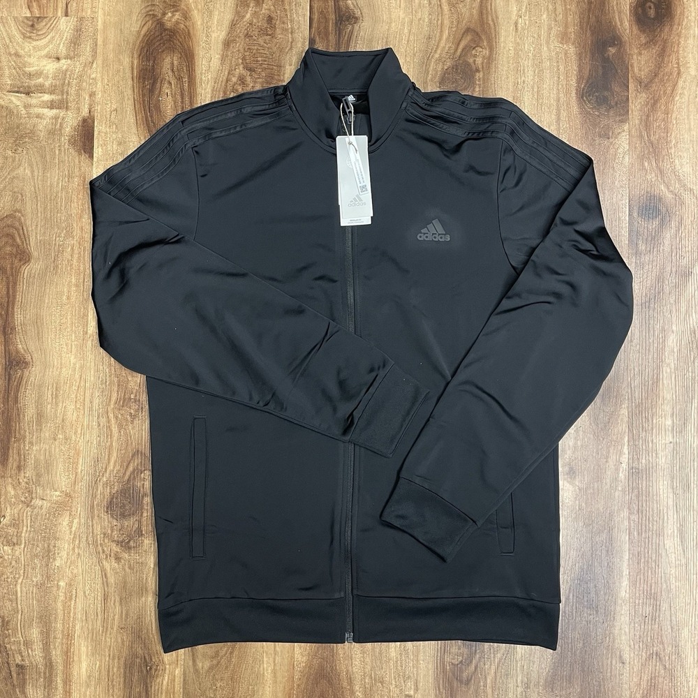 Adidas Men's Large Essentials Warm Up 3-Stripes Tricot Track Jacket Black